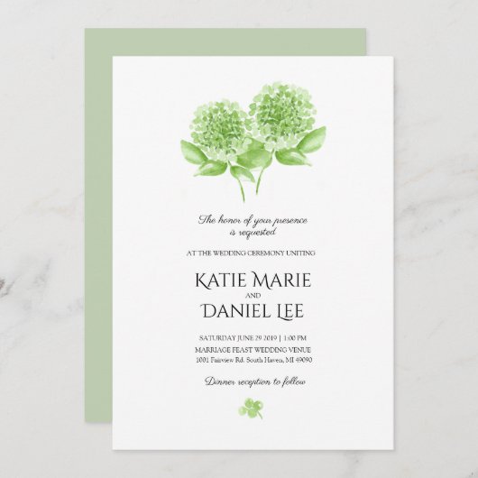 封筒を持つ緑のアジサイの結婚式招待状* サンキューカード (正面/裏面)