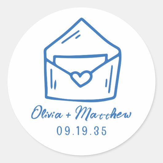 封筒ハートフランスの青結婚スタイル日 ラウンドシール (正面)