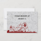 封筒付き白レザーと赤レースのRSVP 出欠カード (正面)