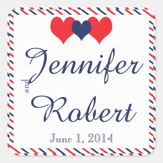 封筒用シールを結婚するアメリカのハート スクエアシール (正面)