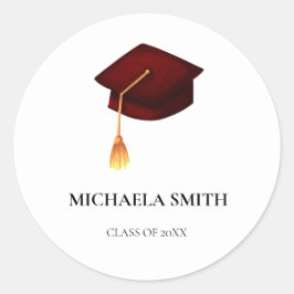 封筒用シールシンプルマルーン学校卒業キャップ ラウンドシール