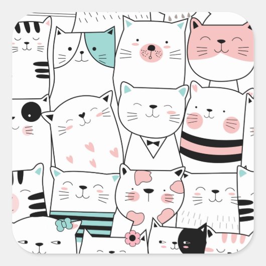 封筒用シールステッカー：ハッピーキャット スクエアシール (正面)