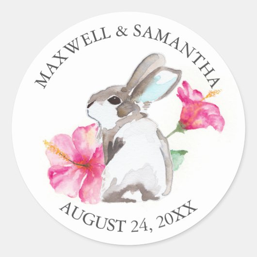 封筒用シールステッカー、ピンクフローラバニー ラウンドシール (正面)