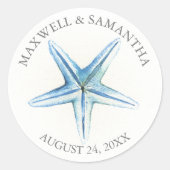 封筒用シールステッカー、ブルースターフィッシュビーチ結婚式 ラウンドシール (正面)