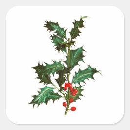 封筒用シールステッカー:ヴィンテージクリスマスホリー スクエアシール