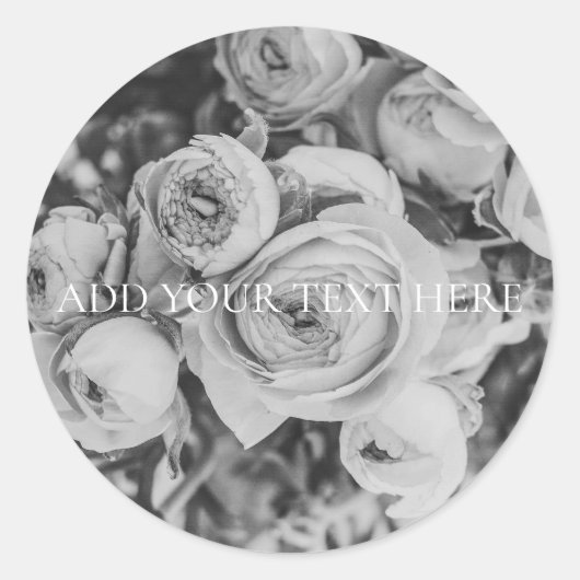 封筒用シールステッカー：牡丹(B + W) ラウンドシール (正面)