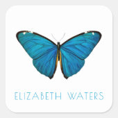封筒用シールステッカー：青い蝶 スクエアシール (正面)
