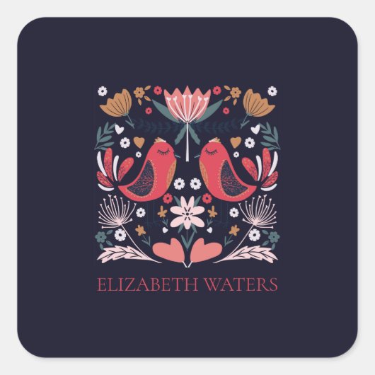 封筒用シールステッカー： BOHO BIRDS スクエアシール (正面)