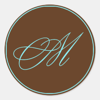 封筒用シールチョコレートアンドブルーモノグラム結婚ズ ラウンドシール