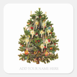 封筒用シールツリー付きビンテージクリスマステッカー スクエアシール