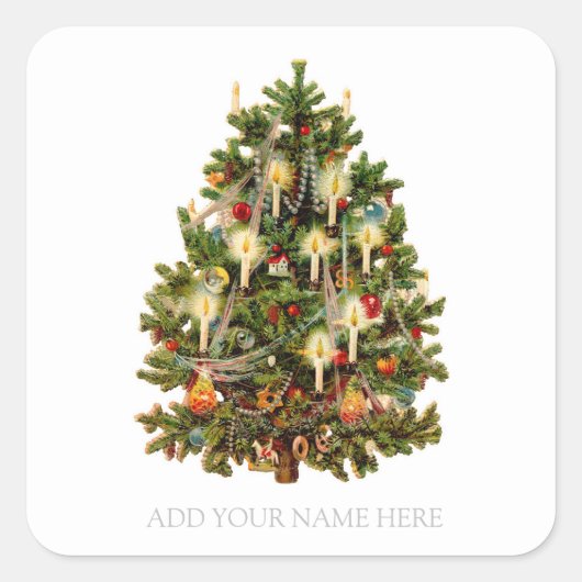 封筒用シールツリー付きビンテージクリスマステッカー スクエアシール (正面)