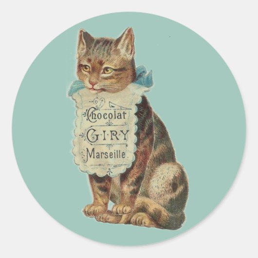 封筒用シール猫ヴィンテージイラストレーション ラウンドシール (正面)