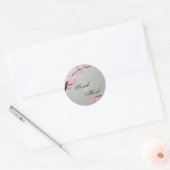 封筒用シール石板グレイ&ピンクさくらんぼの花 ラウンドシール (封筒)
