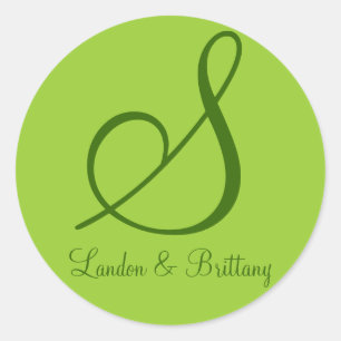 封筒用シール：繊細なモノグラム（緑） ラウンドシール