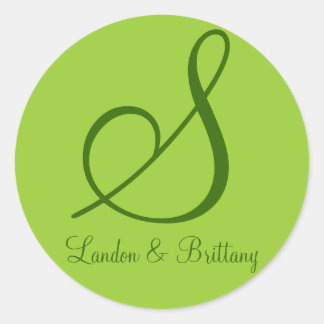 封筒用シール：繊細なモノグラム（緑） ラウンドシール