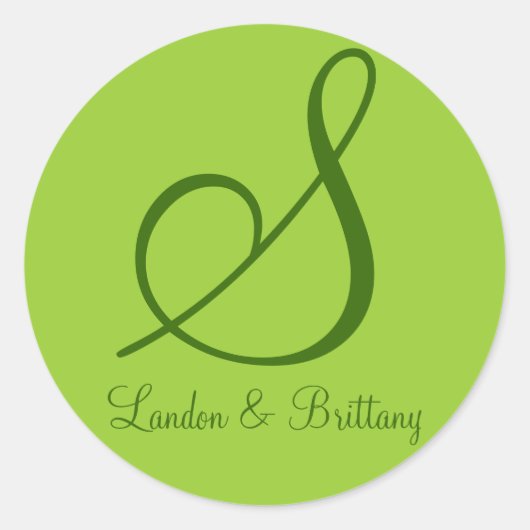 封筒用シール：繊細なモノグラム（緑） ラウンドシール (正面)