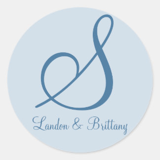 封筒用シール：繊細なモノグラム（青） ラウンドシール