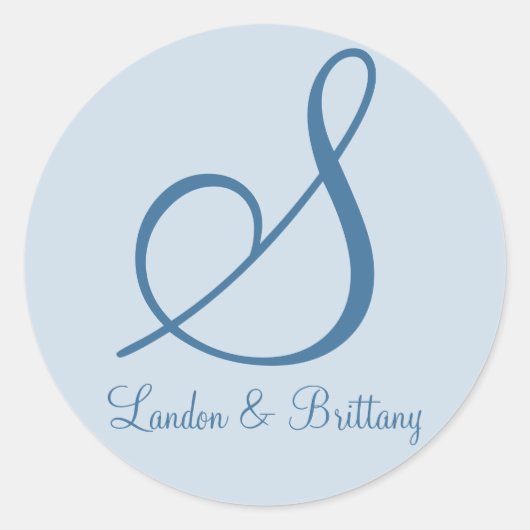 封筒用シール：繊細なモノグラム（青） ラウンドシール (正面)