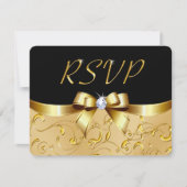 封筒素晴らし付き黒および金ゴールドのRSVPカード 招待状 (正面)