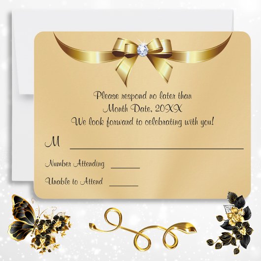 封筒素晴らし付き黒および金ゴールドのRSVPカード 招待状