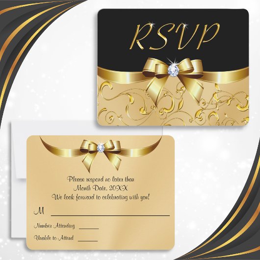 封筒素晴らし付き黒および金ゴールドのRSVPカード 招待状