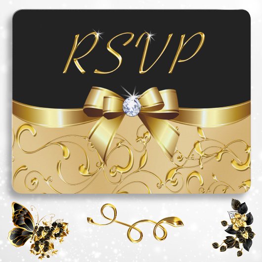 封筒素晴らし付き黒および金ゴールドのRSVPカード 招待状