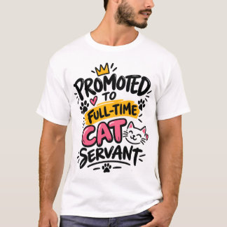 専任ネコ従者へ昇進 面白いネコ好きグッズ Tシャツ