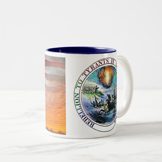 専制君主への反乱は神イーグルマグへの服従 ツートーンマグカップ (正面右)