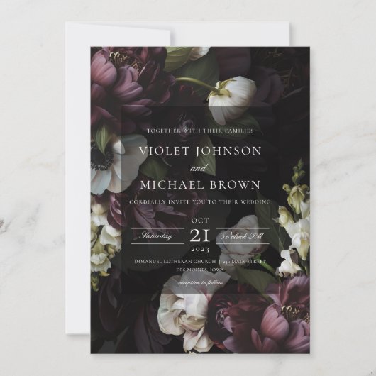 専用のダーク フローラル ウェディング 招待状 (正面)