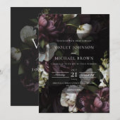 専用のダーク フローラル ウェディング 招待状 (正面/裏面)