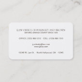 専門およびモダンな弁護士 名刺 (裏面)
