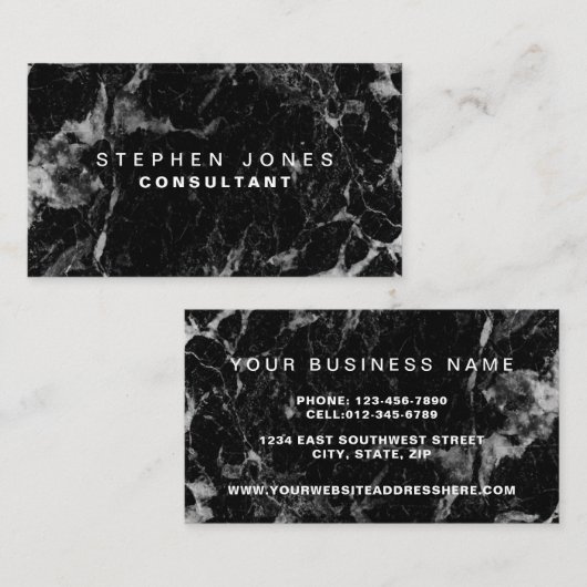 専門のエレガントでモダンで黒く明白な大理石 名刺 (正面/裏面)