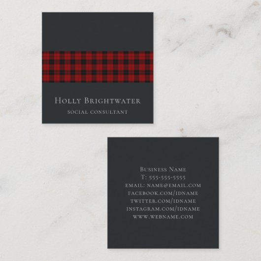 専門のエレガントでモダンなスコットランドのタータンチェックの黒 スクエア名刺 (正面/裏面)