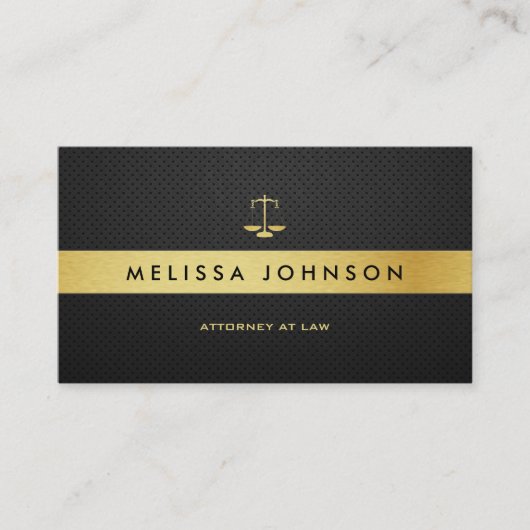 専門のエレガントでモダンな黒及び金ゴールドの弁護士 名刺 (正面)