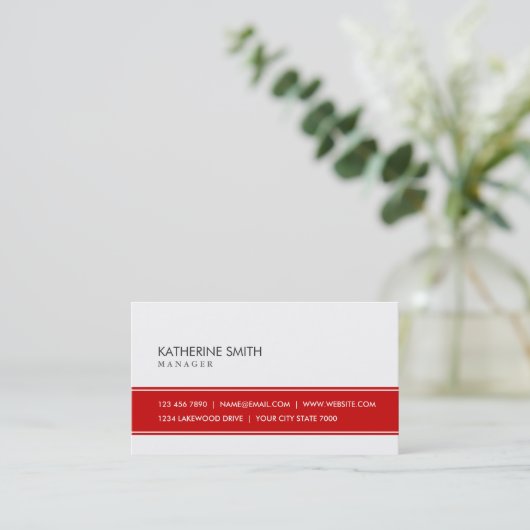 専門のエレガントで明白でシンプルな赤と白 名刺 (スタンド正面)