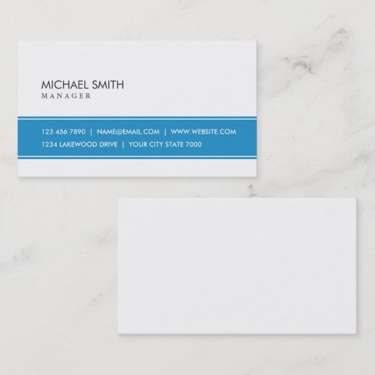 専門のエレガントで明白でシンプルな青および白い 名刺 (正面/裏面)