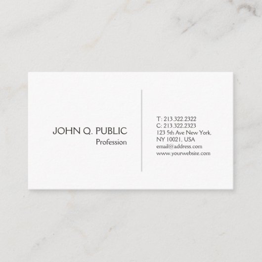 専門のエレガントで白くモダンなシンプル 名刺 (正面)