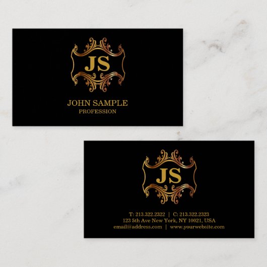 専門のエレガントで黒い洗練された贅沢 名刺 (正面/裏面)