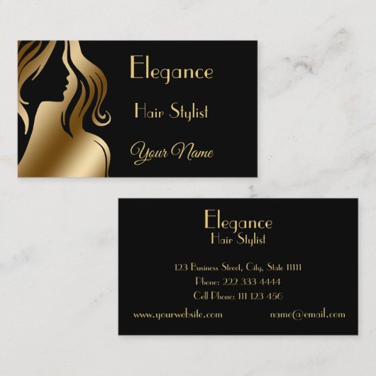 専門のエレガントで黒い金ゴールドの毛のドレッサー 名刺 (正面/裏面)