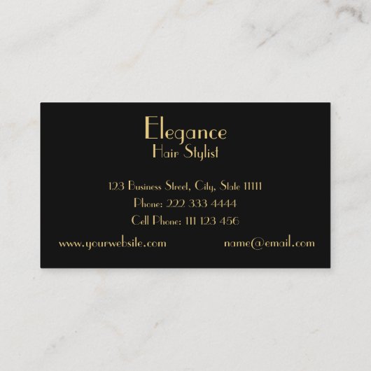 専門のエレガントで黒い金ゴールドの毛のドレッサー 名刺 (裏面)