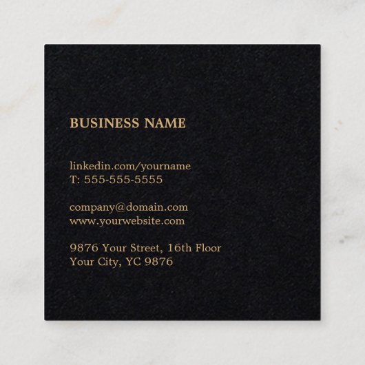 専門のエレガントで黒くフェイクな金ゴールドのコンサルタント スクエア名刺 (裏面)