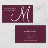 専門のエレガントなモノグラムのメーキャップアーティストの紫色 名刺 (正面/裏面)