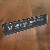 専門のエレガントな白黒 デスクネームプレート (側面)