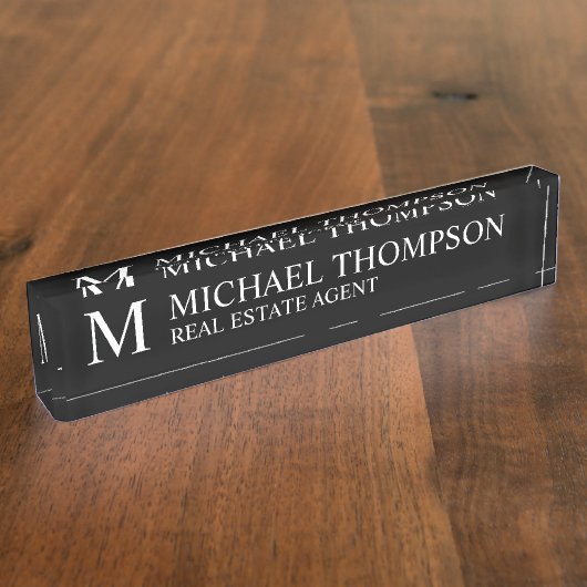専門のエレガントな白黒 デスクネームプレート (側面)
