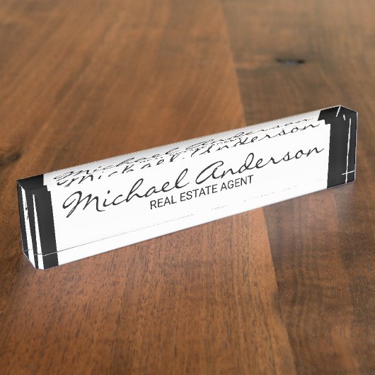 専門のエレガントな白黒 デスクネームプレート (側面)
