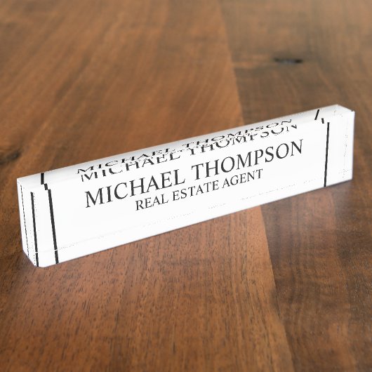 専門のエレガントな白黒 デスクネームプレート (側面)