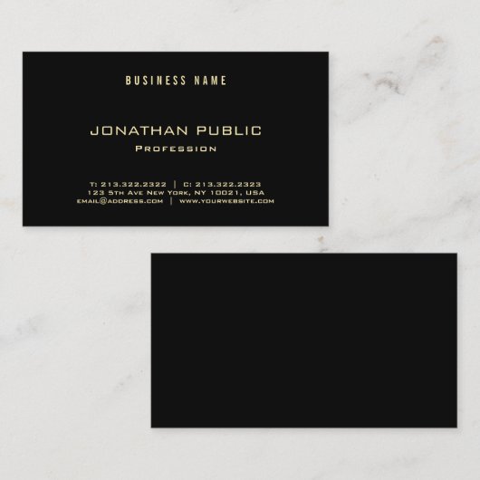 専門のエレガントな金ゴールドの文字の黒のモダンの贅沢 名刺 (正面/裏面)