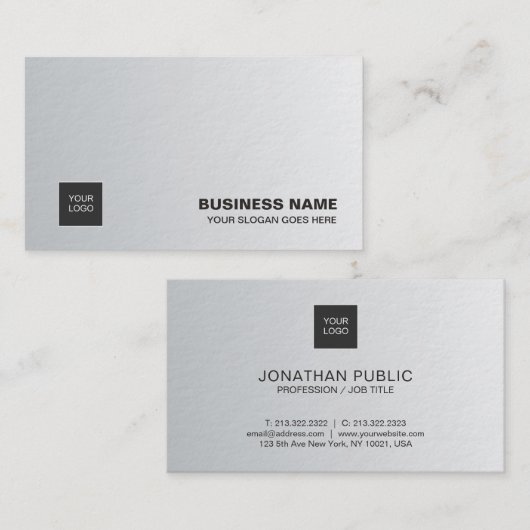 専門のエレガントな銀製のシンプルでシックな贅沢 名刺 (正面/裏面)