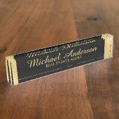 専門のエレガントな黒および金ゴールド デスクネームプレート (側面)