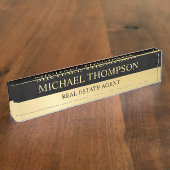 専門のエレガントな黒および金ゴールド デスクネームプレート (側面)